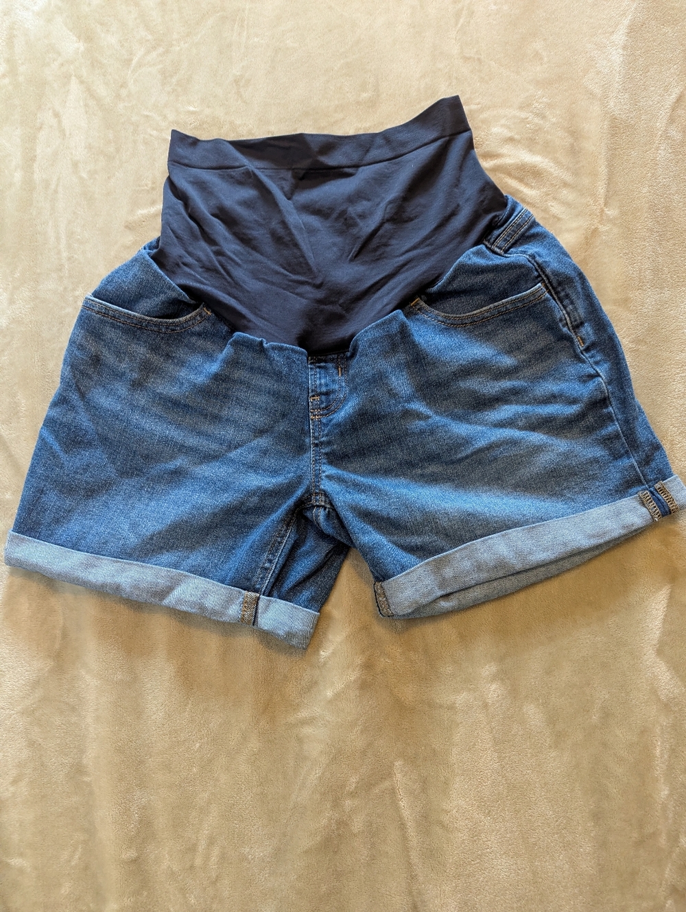Old Navy Blue Denim Maternity Shorts with Stretchy Waistband